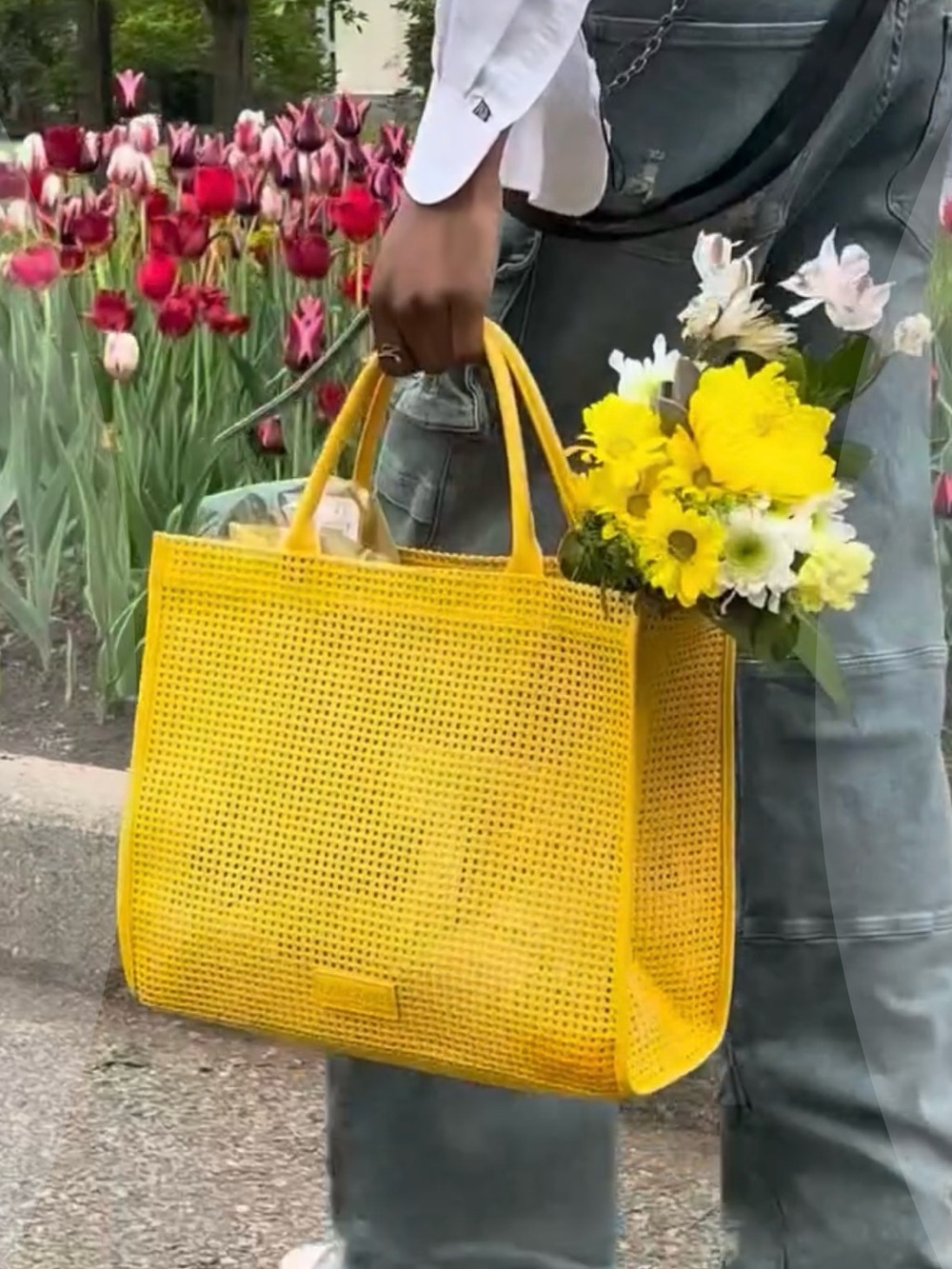 Lancôme Yellow Woven Tote Bag
